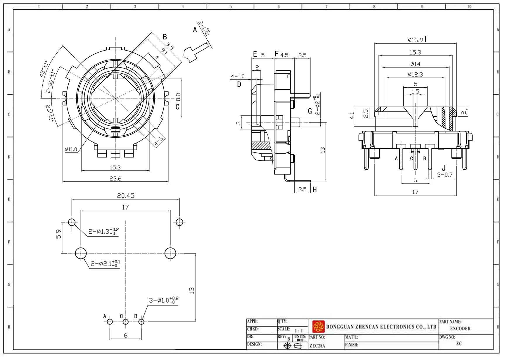 C25中空增量式编码器的规格尺寸图
